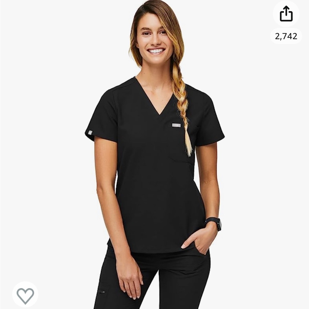 Figs Black Scrub Top